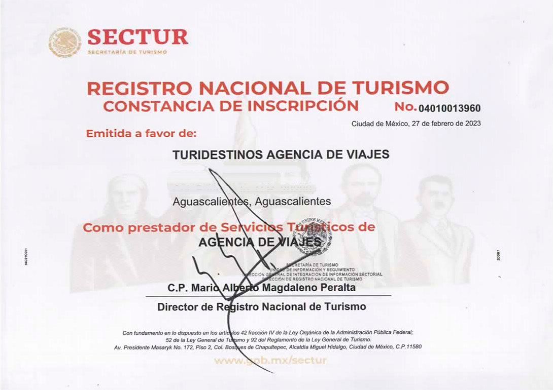 Registro Nacional de Turismo. SECTUR. México